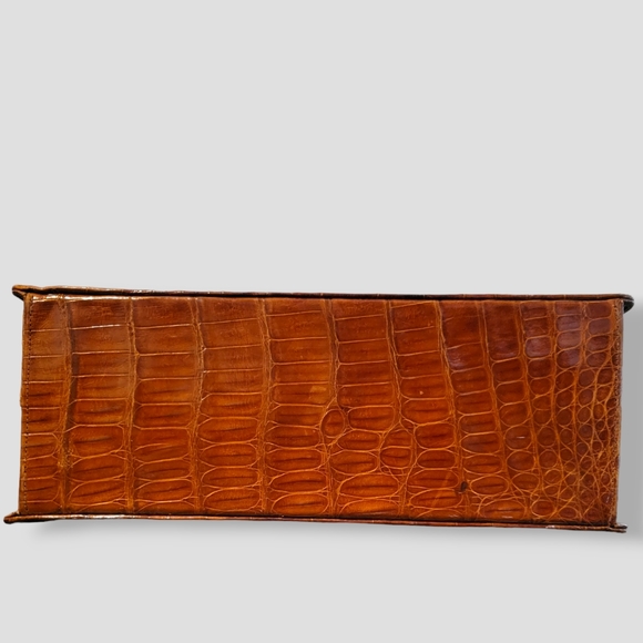 VINTAGE 1950s Industria Argentina Caiman Alligator Leather Purse Cognac Brown - Picture 7 of 17